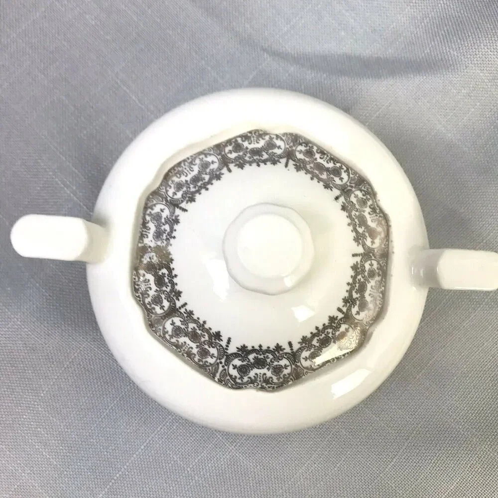 Vintage Creamer and Sugar Bowl Cream With Gold Filigree Trim Traditional China